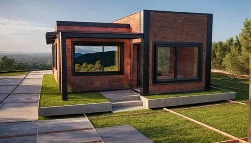 que la ventana refleje un cielo con sierras de fondo

,the building is surrounded by large grass,cubic house,cube house,frame house,mirror house,modern architecture,prefab,cube stilt houses,clay house