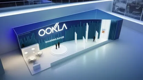 axonometric, exhibition stand, futuristic digital white aesthetic. data hub,aqua studio,sales booth,orka,oria hotel,osa,oberheim ob-xa,odaiba,property exhibition,electronic signage,oceas,interactive k