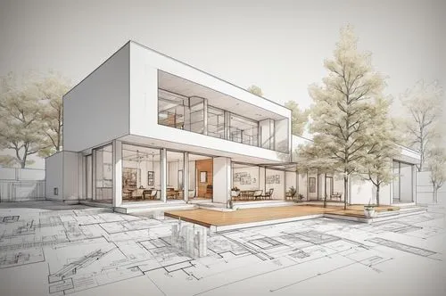 an architectural presentation board of an artist's residence design with floor plans, views perspectives 3D renders and texts in a neatly composed sheet with space and balanced formatted graphics

,an
