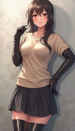 Anime hentai world: A classic anime-style scene designed to appeal to enthusiasts of gloves and thigh-high boots, featuring a striking young woman whose appearance perfectly balances innocence and sen