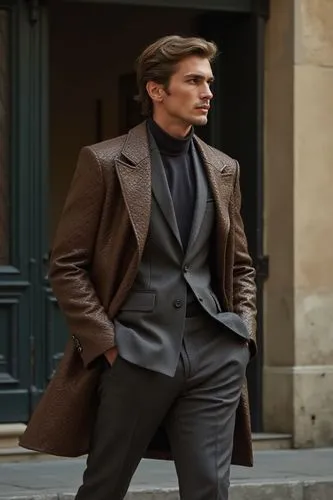 Fashion Model,a young man in a suit and tie is standing outside,waldau,zegna,caviezel,nikolaj,cheaney,brioni,Photography,Fashion Photography,Fashion Photography 01