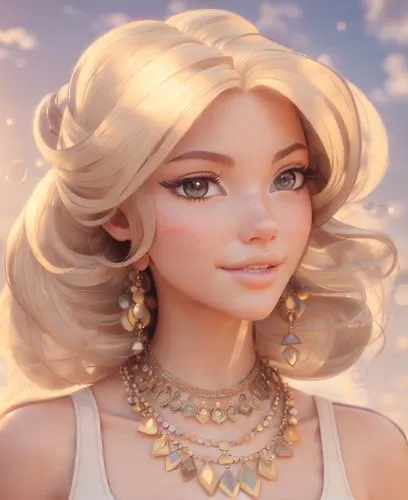 a girl with necklaces,princess' earring,elsa,rapunzel,jessamine,fantasy portrait,summer crown,portrait background,rosa ' amber cover,natural cosmetic,athena,crown render,pearl necklaces,moana,aphrodit