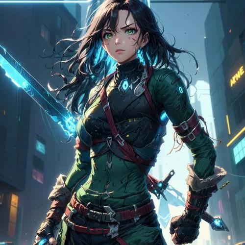 shadowrun,rogue,sci fiction illustration,neuromancer,game illustration,asami,dishonored,cyberpunk,alita,bulletgirl,huntress,cybernetic,protagonist,gamora,kanno,renegade,cybernetically,longhena,domino,