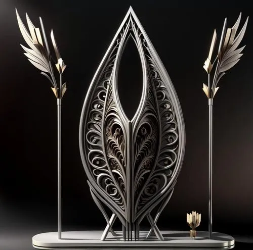 inspyred by human hand,a sculpture with two large flowers in it,art deco ornament,award,award background,mouawad,trophee,lalique
