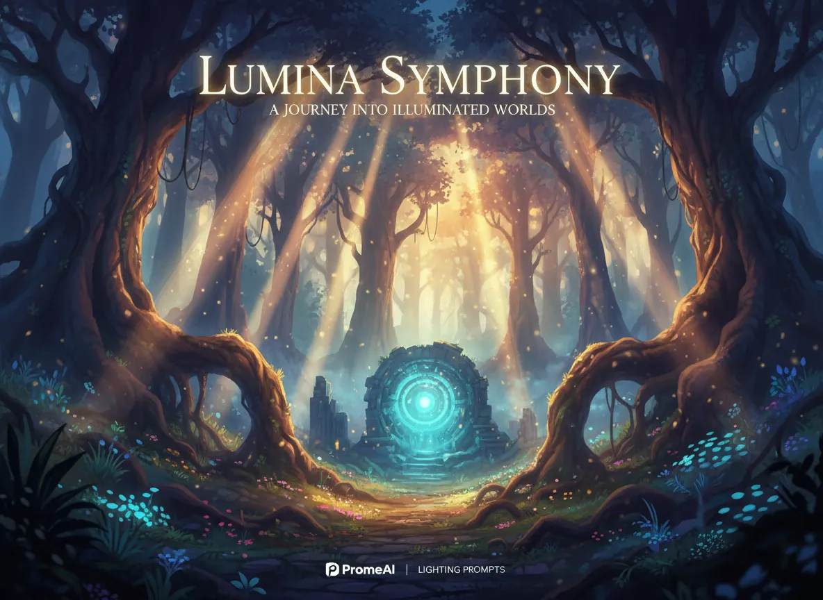 PromeAI के लाइटिंग प्रॉम्प्ट्स का उपयोग करके बनाया गया एक पोस्टर डिज़ाइन, जो जटिल वॉल्यूमेट्रिक लाइटिंग और नरम छाया को प्रदर्शित करता है।