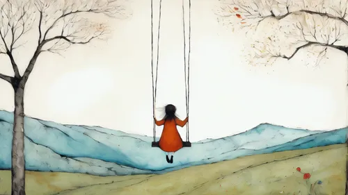 girl on a swing in the mountain,woman hanging clothes,girl with tree,tightrope walker,tree swing,tree with swing,tightrope,hanging swing,wooden swing,little girl in wind,girl in a long,empty swing,swi