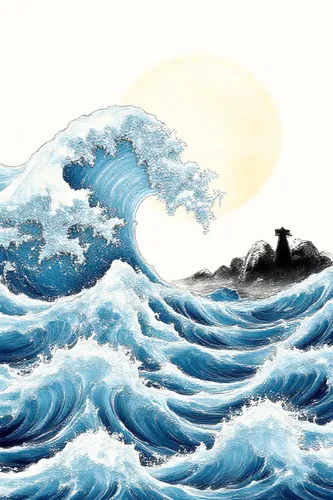 a painting of the great wave as it approaches,ocean waves,ocean background,water waves,waves,ocean,sea,sea ocean,tidal wave,the sea,stormy sea,sea storm,crashing waves,big wave,big waves,the wind from