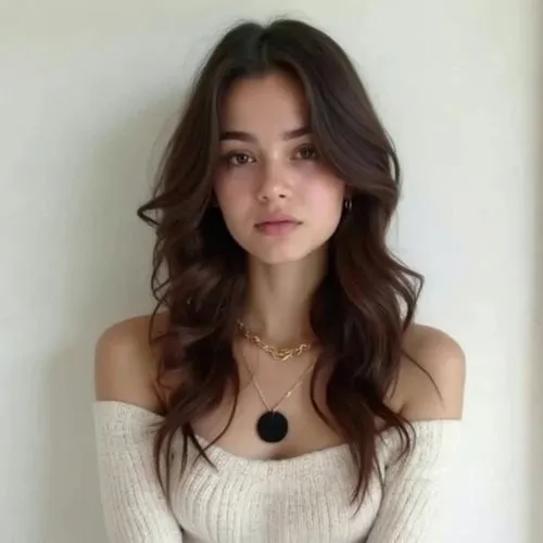 make her run her fingers through her hair and smile slightly,necklace,collarbones,brunette,mesmerizing,choker,cardigan,collarbone,collar,bustier,pendant,perfecta,belle,shoulder length,elegant,cute,ang