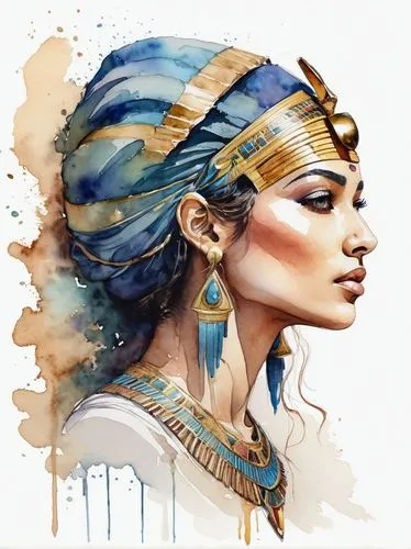 (watercolor:1.2) portrait of a Egyptian Goddess, a digital rendering, trending on Behance, award winning, awe-inspiring. award winning artwork in artstation, 3/4 composition,a beautiful painting of a 