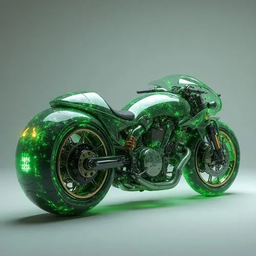 A futuristic gaa motorcycle designed for the urban commuter. The body is sleek and compact, with sharp, angular lines and a lightweight aluminum frame. The wheels are integrated into the body to minim