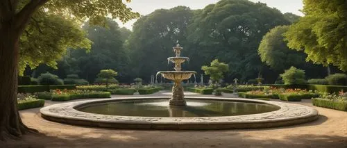 Historic landscape, cultural heritage site, ancient architecture, pdf illustration, detailed stone carvings, intricate mosaic patterns, grand fountain, sprawling gardens, majestic trees, serene lake, 