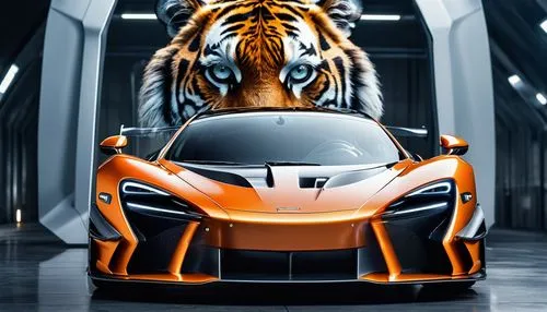 an orange car and an image of a tiger head,tigor,mclarens,longtail,mclaren,maclaren,supercar car,spyder,supercar,rimau,balboni,veneno,dallara,felino,gatti,sv,3d car wallpaper,car wallpapers,marussia,g