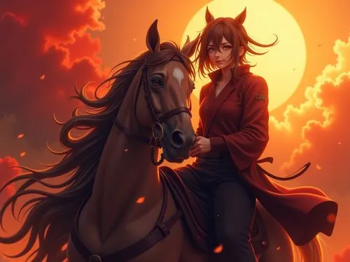 horse,ninja granma singing,black jacket,a woman rides on a horse against a sunset,fire horse,horseman,black horse,horsewoman,bronze horseman,horseback,howl,cavalry,equine,equestrian,dream horse,horse 