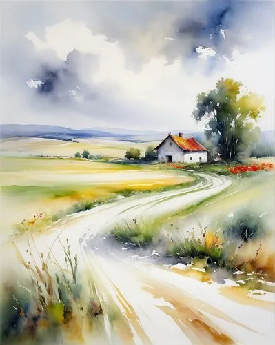 white background, MISTIC farmland,rural landscape,home landscape,farm landscape,dutch landscape,landscape,autumn landscape,meadow landscape,watercolor,small landscape,watercolor background,landscape b