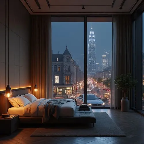 nighttime view of a city street with a tall building and a car, mantra rendering, rendering of checkmate, exterior shot, rendered in corona, artistic render, rendering, mid-view, architectural renderi