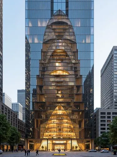 Create an illustration showing different angles of the same building, arranged in a pattern resembling a beehive. The content of the image includes the main view of the building, a panoramic view, and