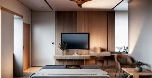 generate a tv unit wall design with good lighting.,modern room,room divider,modern decor,japanese-style room,bedroom,contemporary decor,sleeping room,shared apartment,guest room,interior modern design
