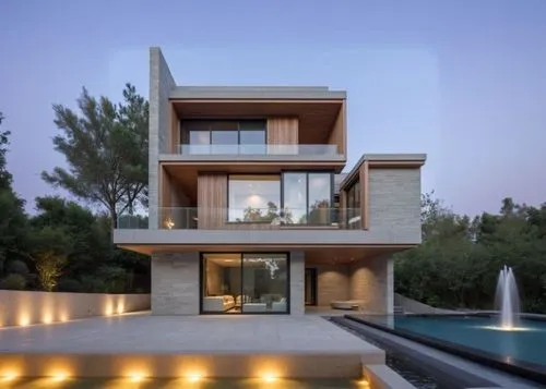 an open plan with a pool and water feature,modern house,modern architecture,dunes house,cubic house,cube house,luxury property,beautiful home,luxury home,holiday villa,contemporary,residential house,h