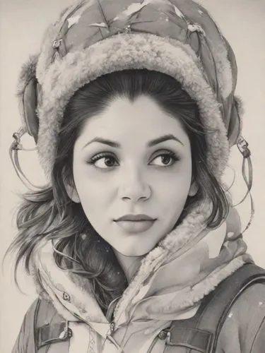 a pencil drawing of a young woman wearing a hat,girl drawing,pencil drawing,pencil drawings,girl portrait,charcoal drawing,pencil art