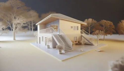 a house with staircase and porch on the side,miniature house,model house,diorama,dioramas,prefabricated,prefab