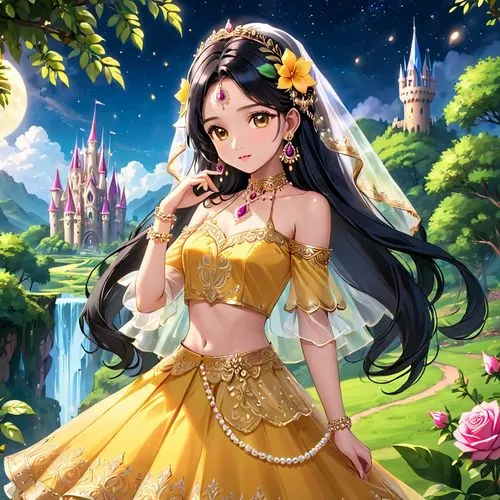 Fairy Garden 0.3,fairy tale character,yellow rose background,fantasy girl,jasmine blossom,flower fairy,fairy queen