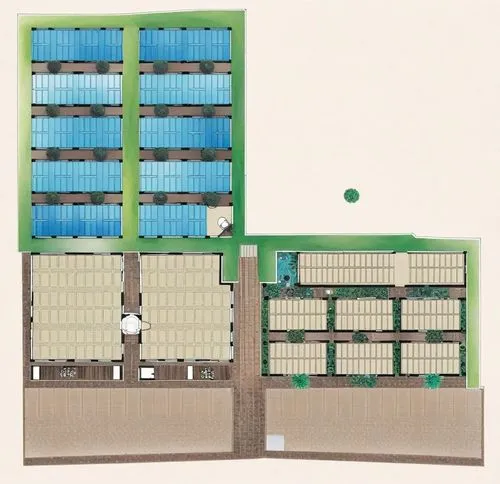 a green building with blue windows next to a green area,cargo containers,shipping containers,container terminal,container carrier,refrigerated containers,container transport,container freighters,shipp