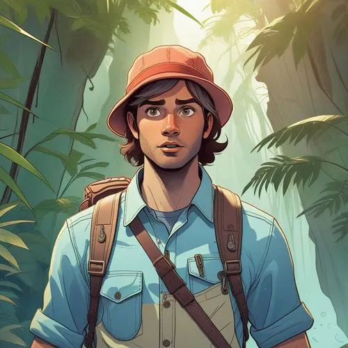 a close up of a person in a hat,forest workers,paleobotanist,hiker,campesino,venturer,paleontologist,overland,farmer in the woods,kokoda,scout,explorers,adventurer,explorer,junpei,dipper,landscaper,fo