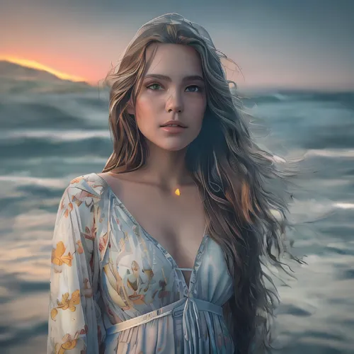 romantic portrait,fantasy portrait,world digital painting,beach background,girl on the boat,girl on the dune,portrait background,the sea maid,digital painting,by the sea,at sea,girl on the river,the w