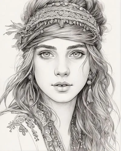 white background, boho girl ,boho art,pencil drawings,girl drawing,pencil art,girl portrait,pencil drawing,fantasy portrait,boho,bohemian,girl wearing hat,mystical portrait of a girl,fantasy art,vinta