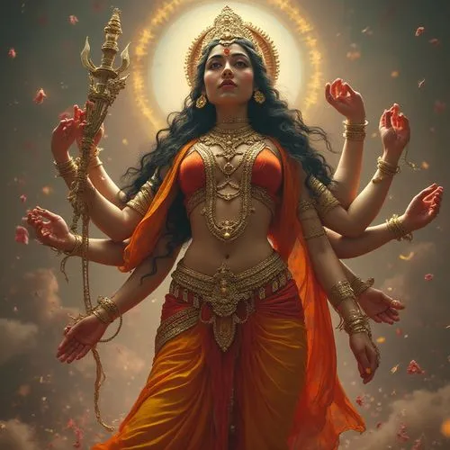goddess durga ,there is a woman that is standing up holding her hands together,navaratri,navarathri,durga,ardhanarishvara,puja,lakshmi