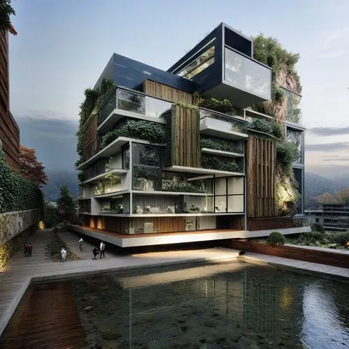 an image of an unusual house built into the hillside,bouygues,edificio,residencial,habitat 67,endesa,scampia