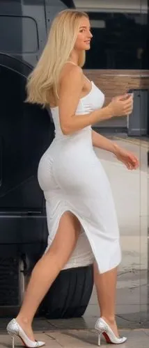 high heels,a woman in a white dress and heels is walking on the street,jiggle,thickset,mother bottom,gaga,thickest,prance,prancing,diet icon,jiggly,ass,jiggles,big,thicker,muumuu,cellulite,rollerskati