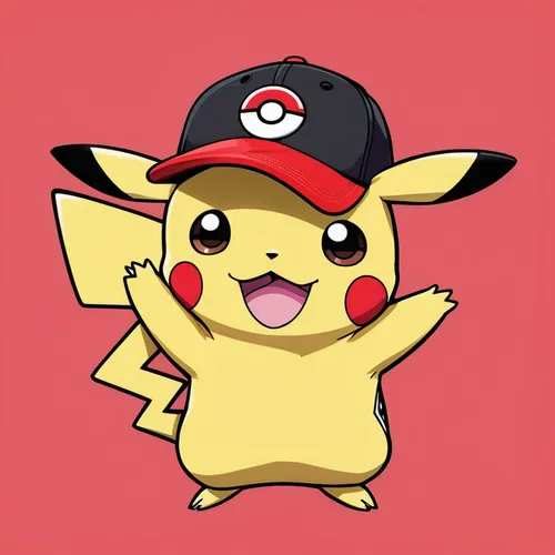 Pokemon pikachu with red and black cap on with pokeball on cap in the kanto region,pikachu,pika,pixaba,pokemon,pokémon,edit icon,pokeball,hat,abra,vector image,twitch icon,growth icon,ash wednesday,ba