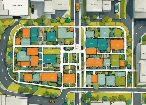 Illustration of site plan of modern vibrant urban design,street plan,new housing development,street map,town planning,urban design,residential area,housing estate,north american fraternity and sororit