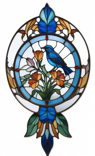 a stained glass decoration with flowers,emblem,dove of peace,stained glass window,stained glass pattern,stained glass,medicine icon,floral and bird frame,stained glass windows,garden logo,coat of arms