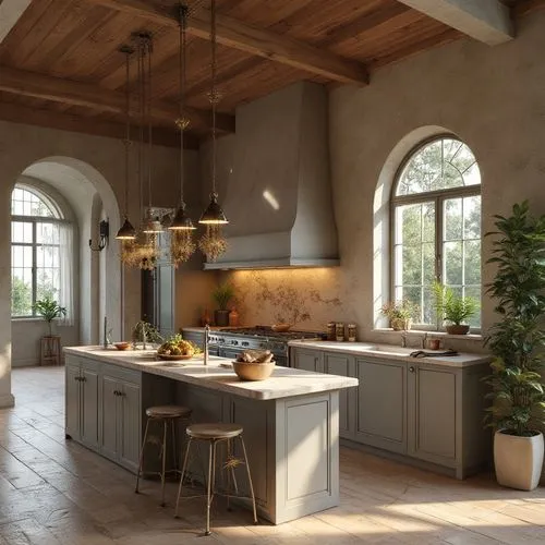 hyperrealistic  Kitchen Design, exotic,  8k, Hyper detailed
,large open kitchen with white cabinets and gray countertops,kitchen design,kitchen interior,tile kitchen,modern kitchen interior,modern kit