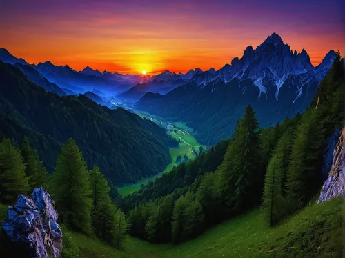 Describe the enchanting landscapes of Bavaria at sunset.,landscape mountains alps,bernese alps,mountain landscape,mountainous landscape,the alps,dolomites,high alps,mountain sunrise,alps,southeast swi