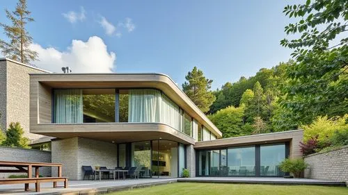 a contemporary house with a great view of the surrounding forest,modern house,modern architecture,mid century house,forest house,shawnigan,beautiful home,bohlin,dunes house,sammamish,luxury home,ruhl 