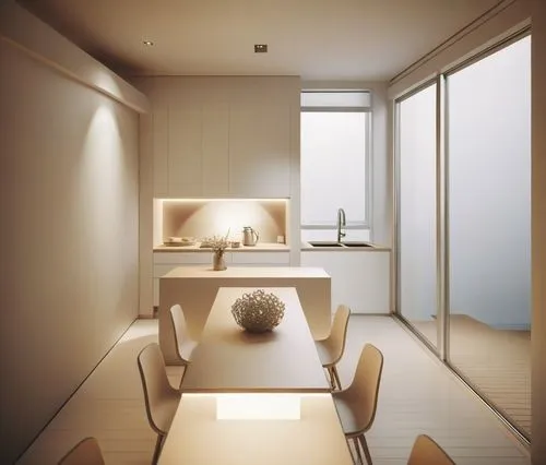 the kitchen table has a lamp on it,modern minimalist bathroom,japanese-style room,modern room,sky apartment,modern minimalist lounge,appartement