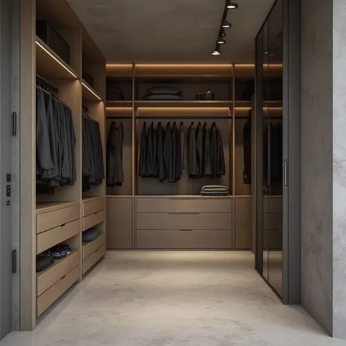  ,a walk in closet with many black jackets hanging from the ceiling,walk-in closet,wardrobes,closets,closet,mudroom,wardrobe,wardrobing,closetful,hallway space,armoire