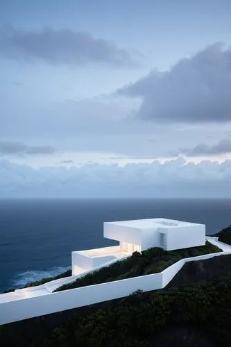  Fran Silvestre White minimalist architecture, minimal design elements, rendering, Light Uspscaler at Finish tropical landscape puerto rico ocean views at horizon realistic architecture and views. mad