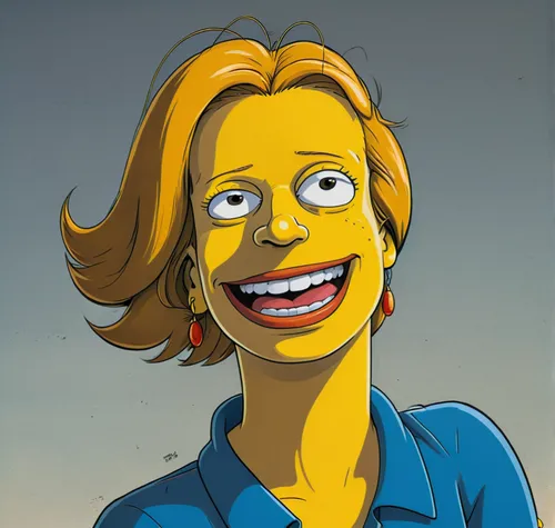 A captivating portrait of a happy character from the iconic cartoon, The Simpsons, featuring a distinctive appearance. The illustration combines elements of Simpsons and anime, creating a memorable an