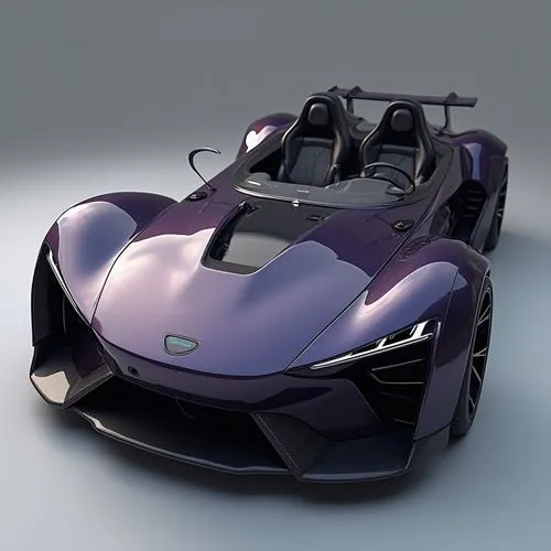 A low-slung electric sports car with an emphasis on lightweight engineering and aerodynamic efficiency. The car’s body is crafted from carbon fiber, featuring sharp angles and a minimalistic design. T