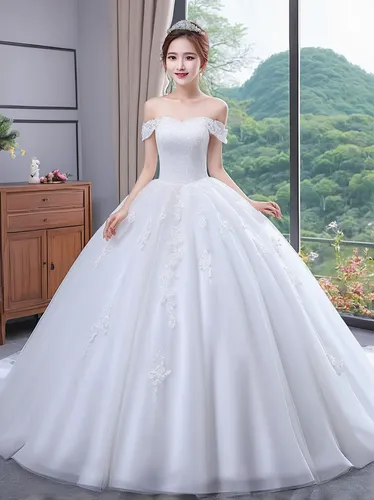 Wedding Dress Lace Up New Bride Strapless Wedding Dress Princess Simple Boat Neck Dresses Ball Gowns,bridal clothing,wedding gown,wedding dresses,bridal dress,wedding dress,quinceanera dresses,ball go