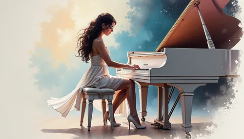 a girl sitting at a piano playing some music,pianist,piano player,concerto for piano,pianoforte,piano lesson,piano,play piano,the piano,cute girl playing piano,grand piano,concerto,donsky,scarlatti,pi