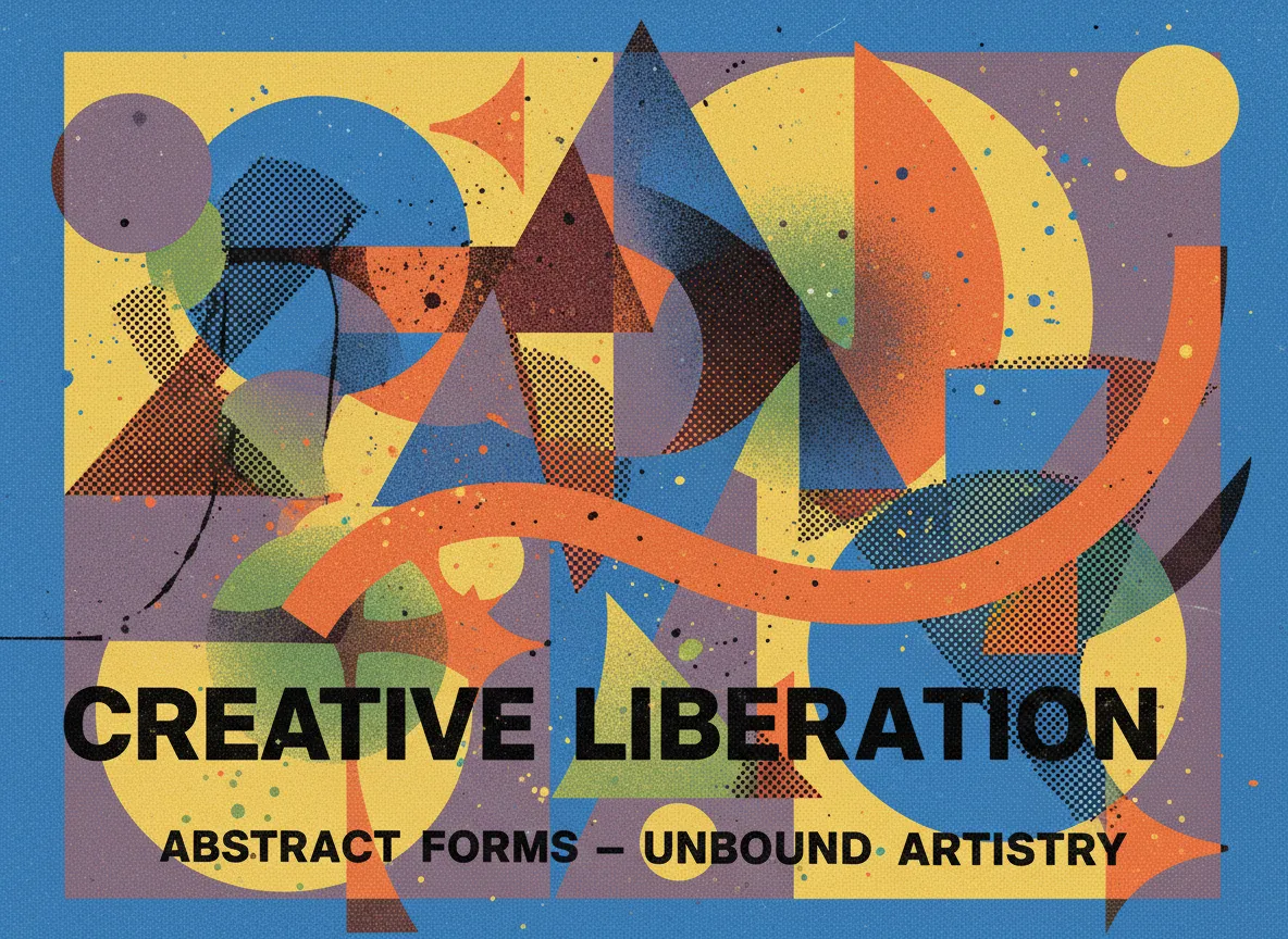 बोल्ड आकृतियों और एक मजबूत Risograph टेक्सचर के साथ एक प्रयोगात्मक और अमूर्त पोस्टर डिज़ाइन, जो रचनात्मक स्वतंत्रता को प्रदर्शित करता है।