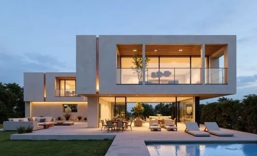the view of a home from the pool side,modern house,modern architecture,cube house,beautiful home,cubic house,dunes house,house shape,beach house,modern style,luxury home,luxury property,contemporary,p
