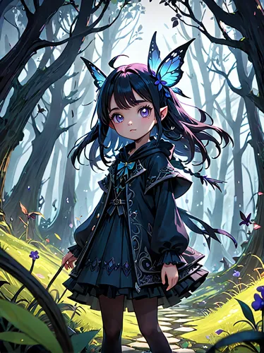 Girl,fae,vanessa (butterfly),child fairy,forest background,evil fairy,fairy forest,acerola,faerie,forest clover,bluebell,little girl fairy,ephedra,fairy tale character,crowberry,devilwood,forest dark,