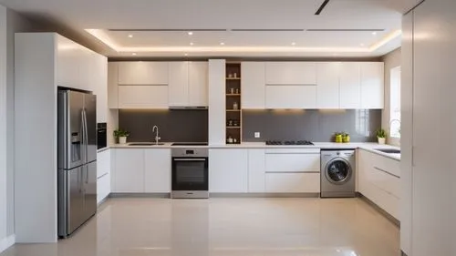 this is a very white kitchen with stainless steel appliances,modern kitchen interior,modern kitchen,kitchen design,modern minimalist kitchen,kitchen interior,interior modern design,kitchens,tile kitch