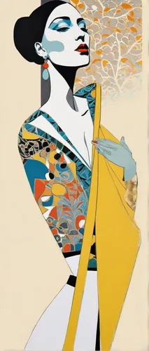 Picasso and Klimt abstarct art, conceptual art, ukiyo-e, vibrant, 3d render, painting, poster, fashion, illustration,fashion illustration,art deco woman,geisha girl,geisha,cool pop art,pop art woman,c